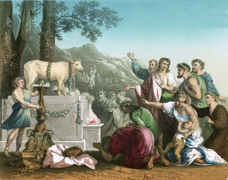 Tilbedelsen af Guldkalven af Nicolas Poussin