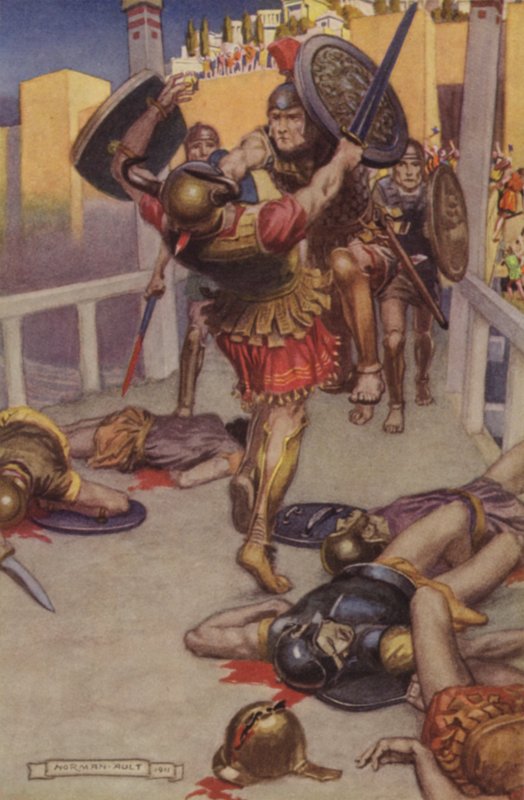 Asturs død (farve litho) af Norman Ault