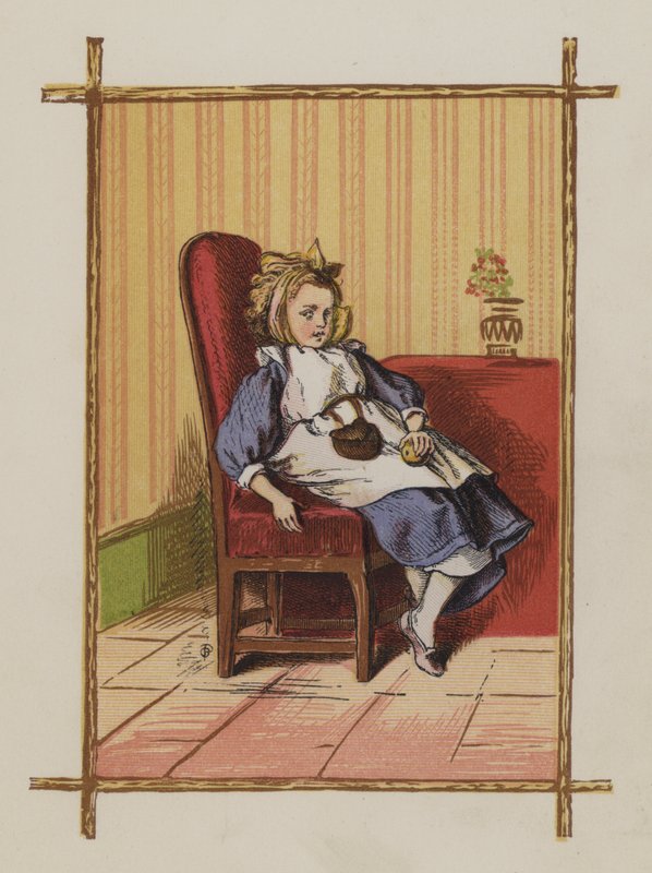 Pige sidder på en stol (farve litho) af Oskar Pletsch