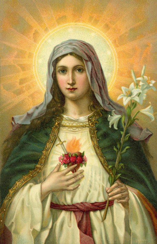 Marias ubesmittede hjerte (chromolitho) af Oswald Voelkel