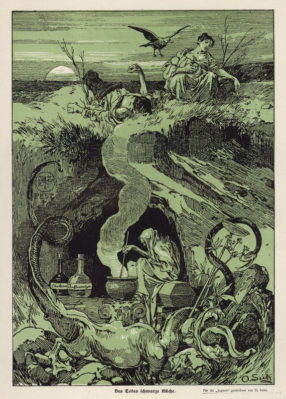 Dødens sorte køkken (farve litho) af Otto Seitz