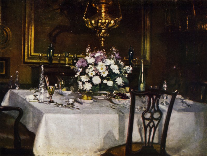 Middagsbordet, Ardilea (farve litho) af Patrick William Adam