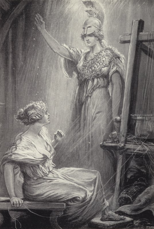 Athena og Arachne af Paul Hardy