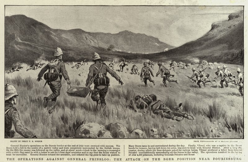 Operationerne mod general Prinsloo, angrebet på boerernes stilling nær Fouriesburg af Percy F.S. Spence
