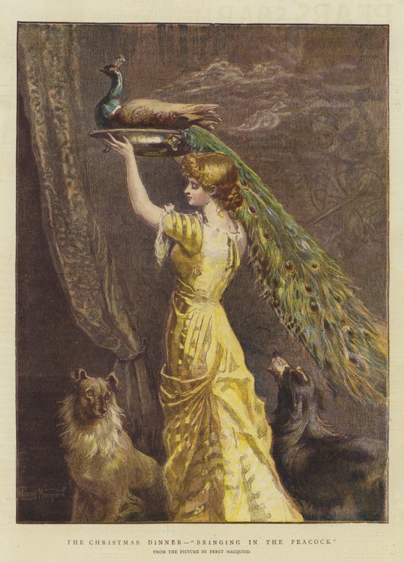 Julemiddagen, "Bringing in the Peacock" (chromolitho) af Percy Macquoid