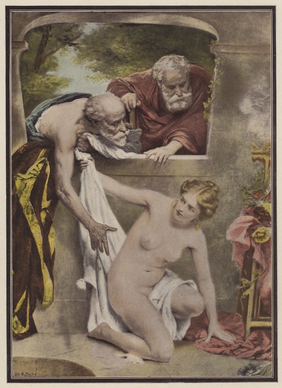 Susanna og de ældste (farve litho) af Philippe Felix Dupuis