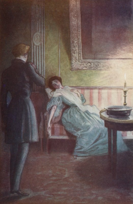 Hun lagde sig tilbage i en stor sofa, den ene hånd på hjertet, den anden hængende ved hendes side af Pierre Georges Jeanniot