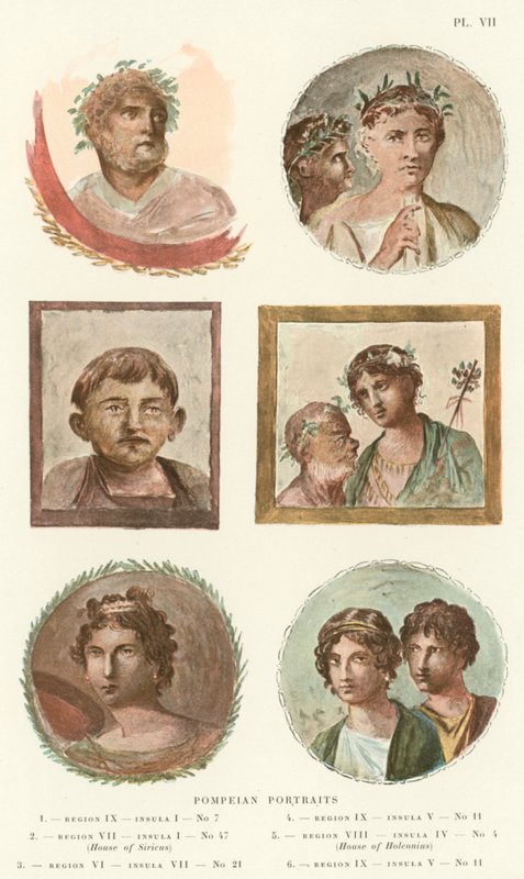 Pompeianske portrætter (farve litho) af Pierre Gusman