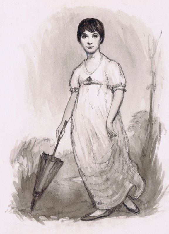 Den unge Jane Austen (blyant og akvarel) af Ralph Bruce