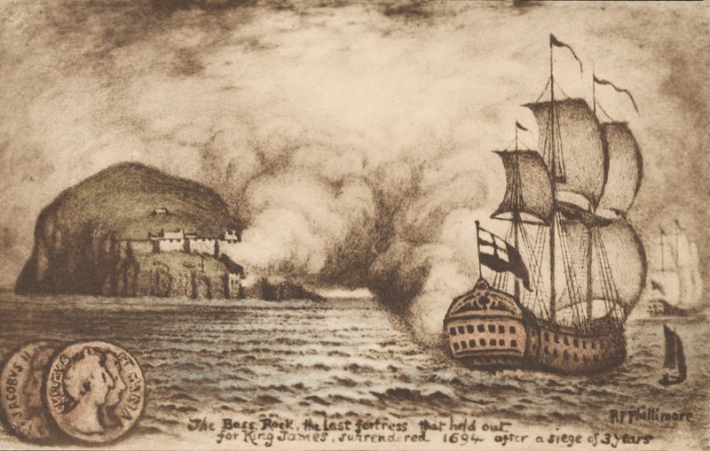 Bass Rock, Skotland, sidste fæstning, der holdt stand til støtte for den afsatte kong James II efter den glorværdige revolution i 1688 af Reginald Phillimore