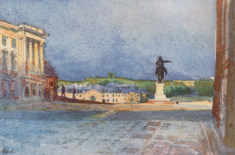 Royal Court, med Statue af Louis XIV, Versailles af Rene Binet
