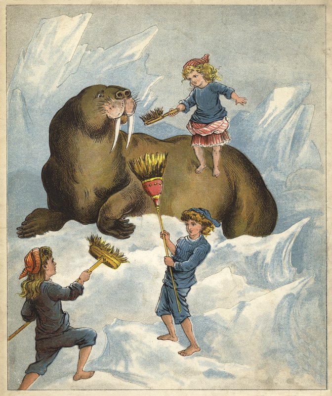 Rengøring af tænderne på en hvalros (chromolitho) af Richard Andre