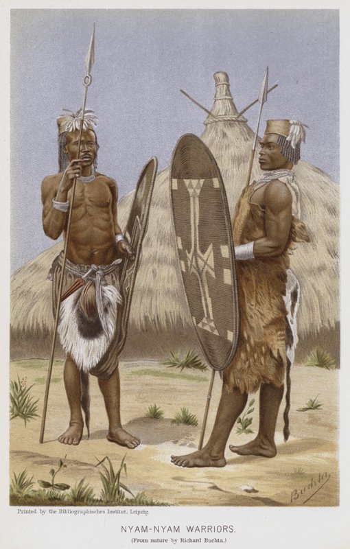 Nyam-Nyam Warriors (chromolitho) af Richard (after) Buchta