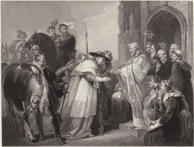 Kardinal Wolsey ved Leicester Abbey (gravering) af Richard (after) Westall