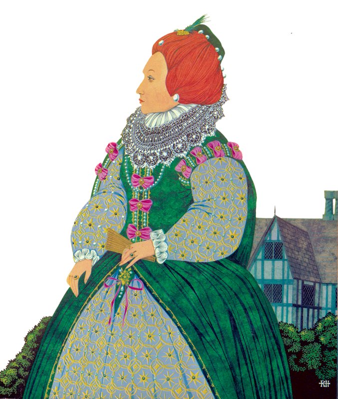 Dronning Elizabeth I (farvelitografi) af Richard Hook