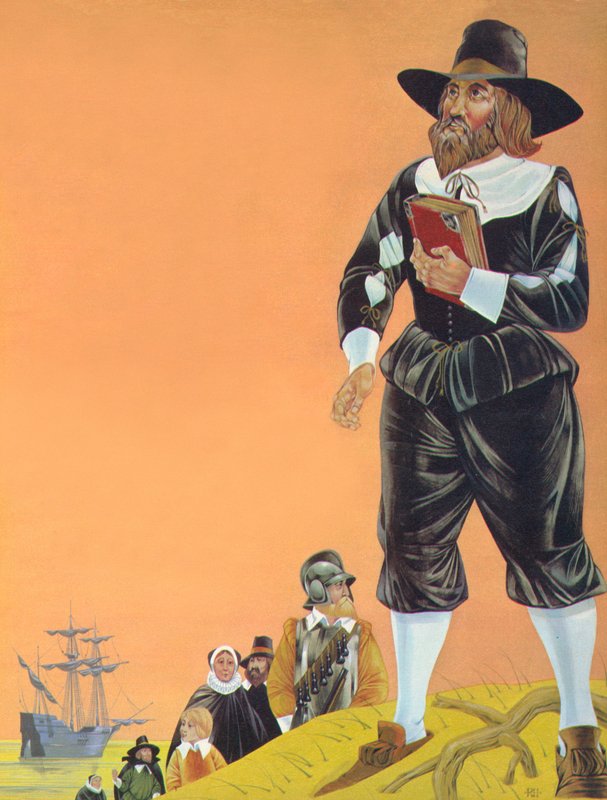 Pilgrimsfædrene (farvelitografi) af Richard Hook