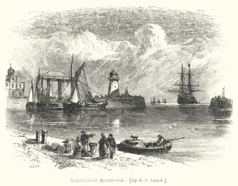 Holyhead Harbor (gravering) af Richard Principal (after) Leitch