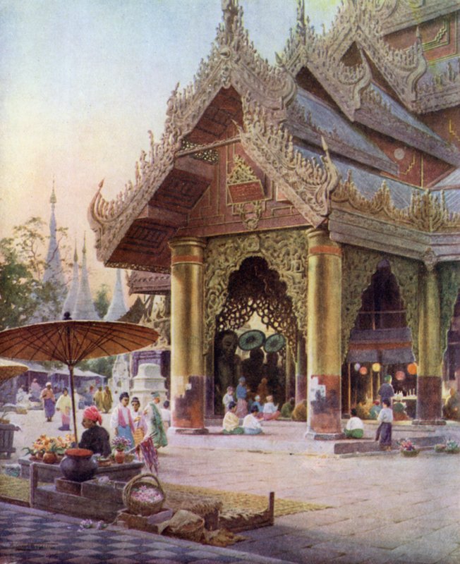 Helligdom på Shwedagon-pagodens platform, Rangoon, Burma 1905 af Robert George Talbot Kelly