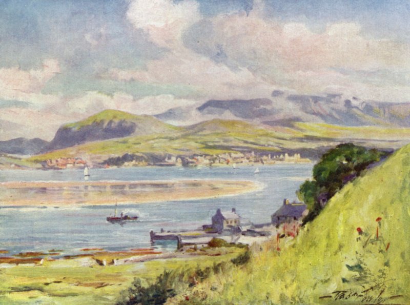 Carnarvon, fra Anglesey (farve litho) af Robert (after) Fowler