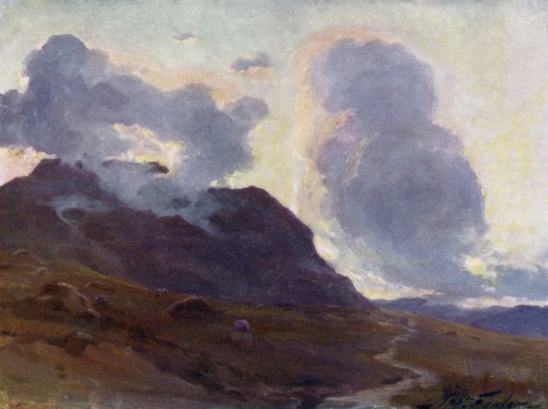 Coming Night, nær Beddgelert (farve litho) af Robert (after) Fowler