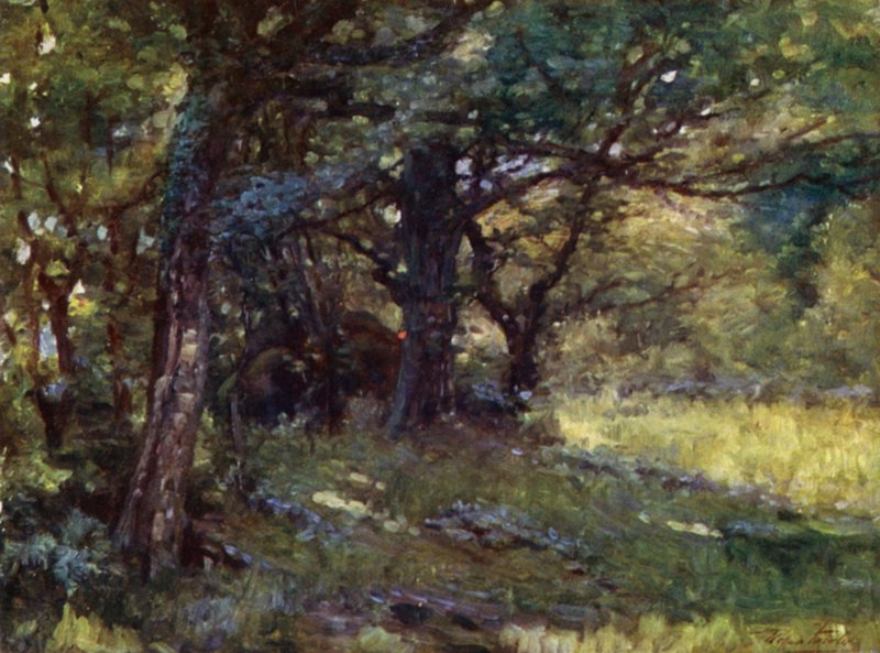 In the Woods, Berwyn (farve litho) af Robert (after) Fowler
