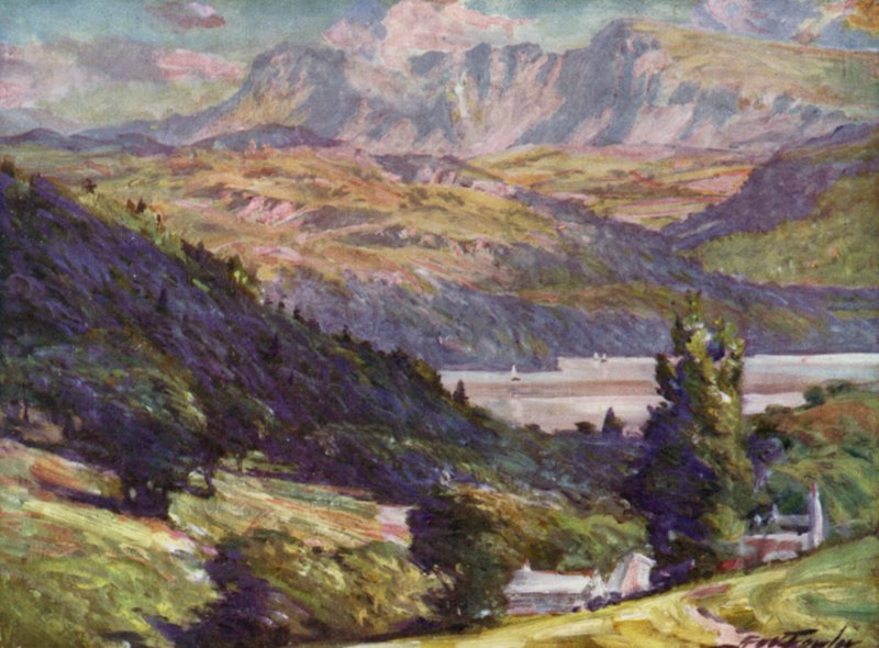 Udsigt fra Bontddu, Dolgelly (farve litho) af Robert (after) Fowler