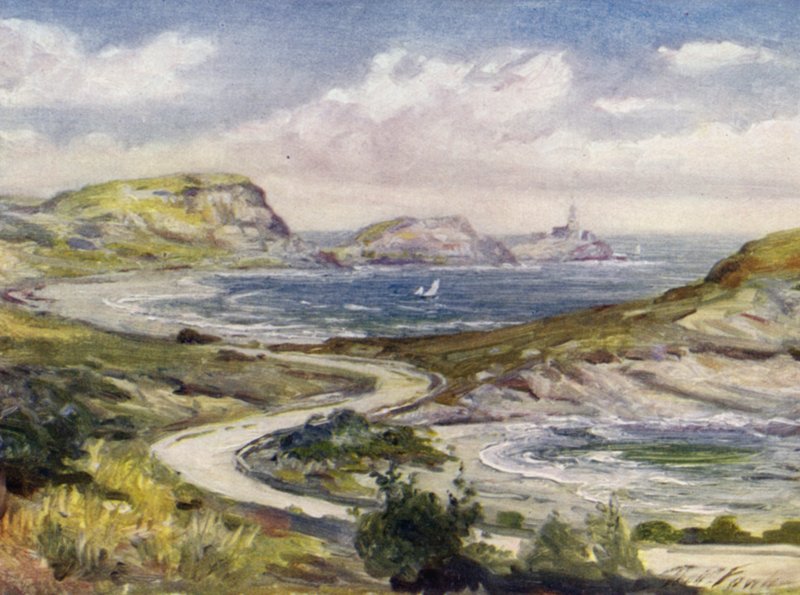 Udsigt nær Mumbles, Swansea (farve litho) af Robert (after) Fowler