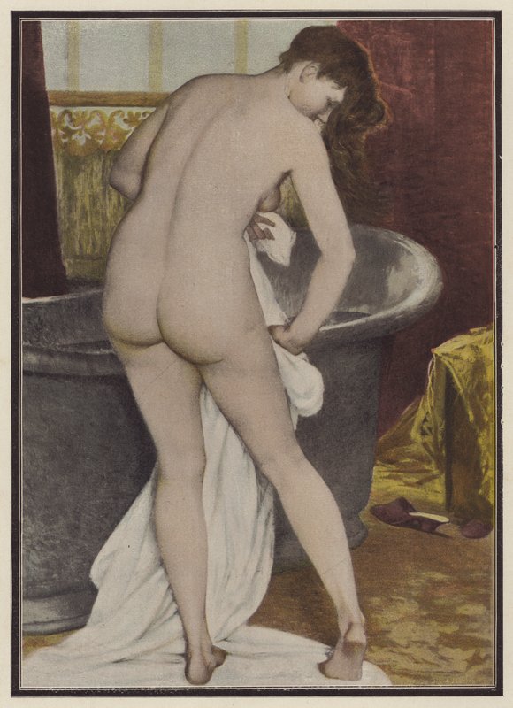 Kvinde bader (farve litho) af Robert Fleury