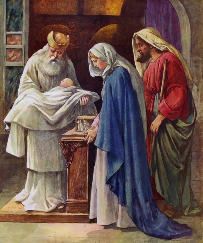 Baben i templet (farve litho) af Robert Hope
