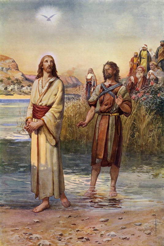 Jesu dåb (farve litho) af Robert Payton Reid