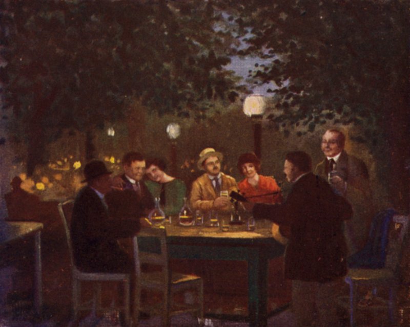 Et "Heurigen" parti (farve litho) af Rudolf Klingsbogl