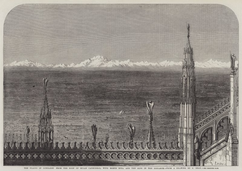 Lombardiets sletter fra Milanos katedrals tag med Monte Rosa og Alperne i det fjerne af Samuel Read