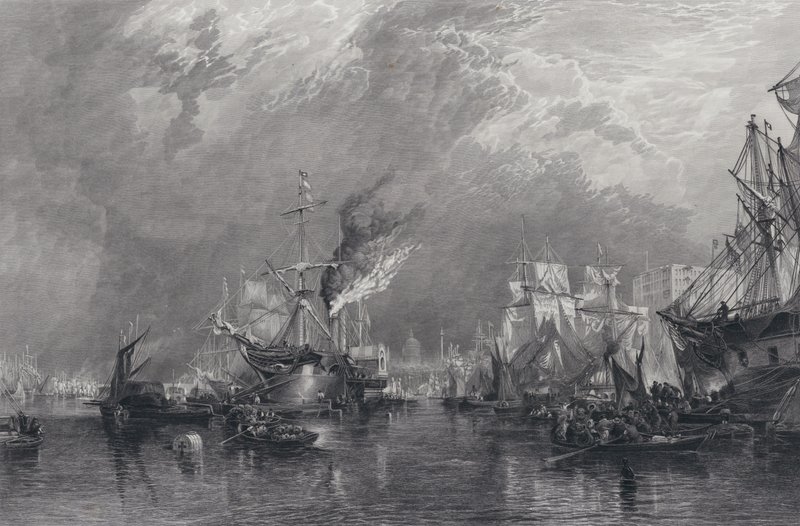 The Port of London (gravering) af Samuel (after) Bough