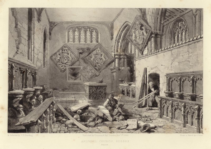 Arundel Kirke (lithotint) af Samuel Prout