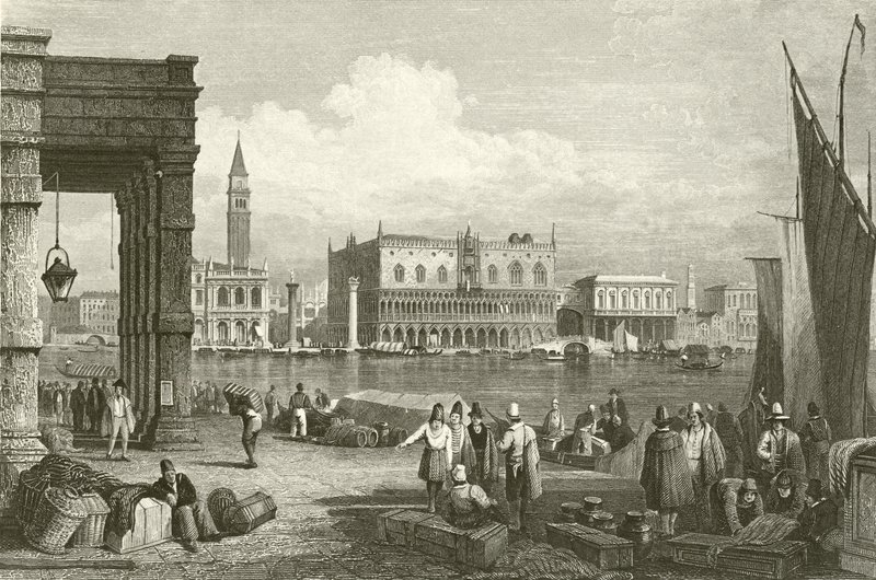 Canal Grande og Dogepaladset, Venedig af Samuel Prout
