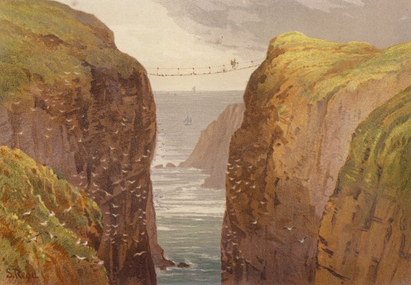 Nordirland, Carrick-a-Rede (farve litho) af Samuel Read