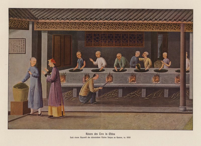Ristning af te i Kina (farvelitografi) af School Chinese