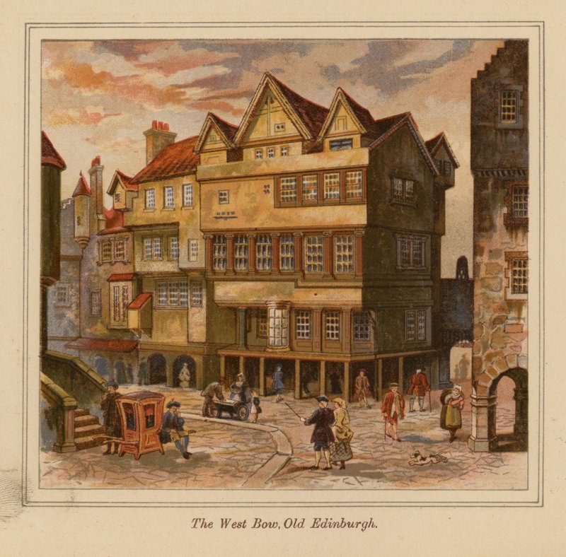 The West Bow, Old Edinburgh (farvelitografi) af Scottish School
