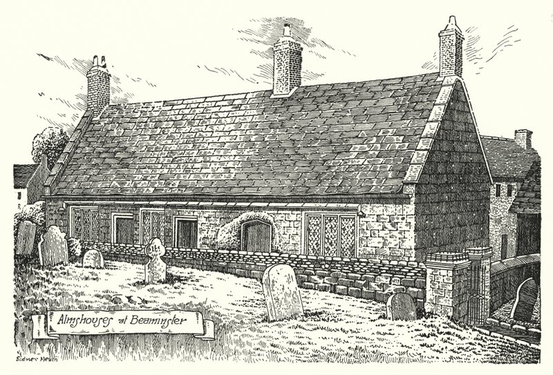 Almshuse ved Beaminster (gravering) af Sidney Heath