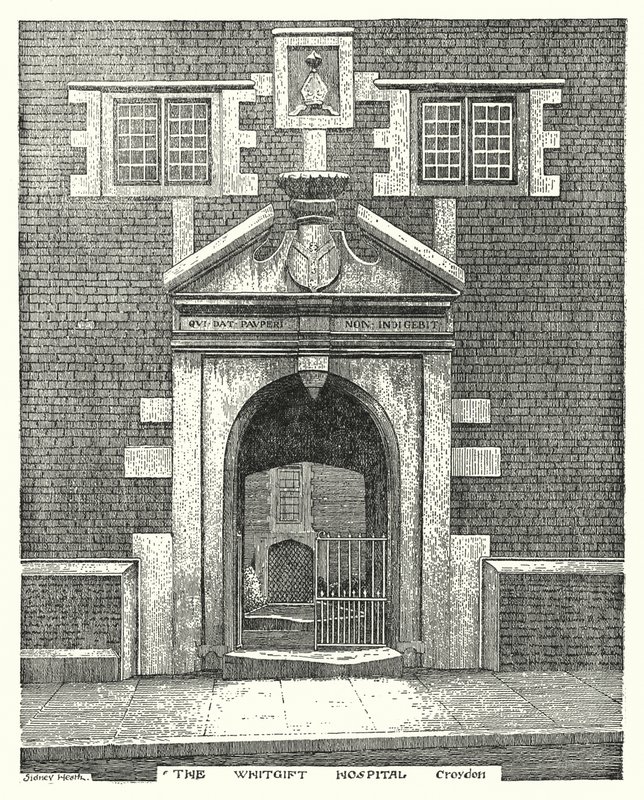 Whitgift Hospital, Croydon (gravering) af Sidney Heath