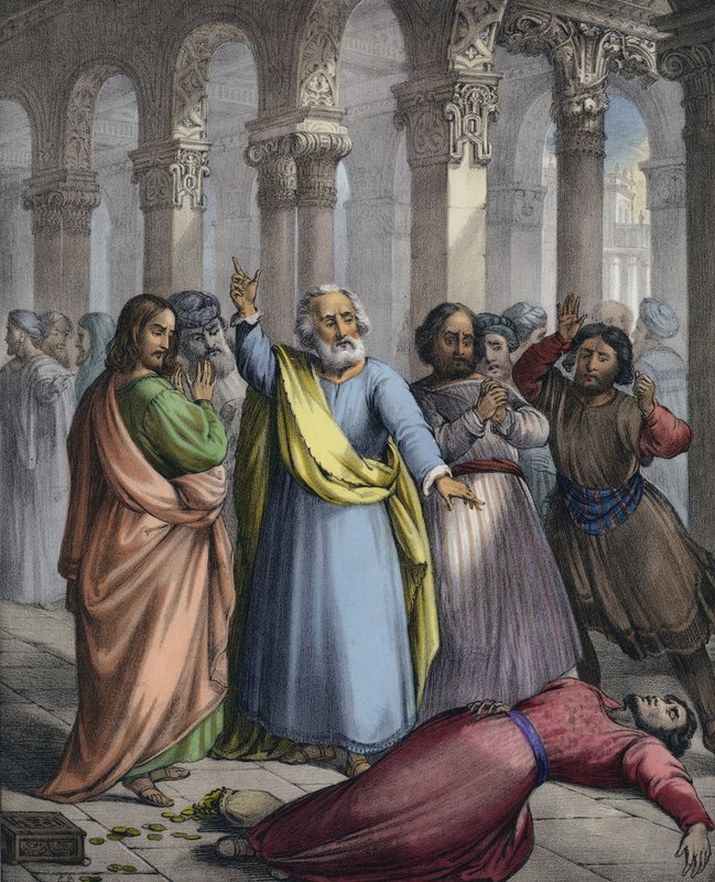 Ananias død (farvet gravering) af Siegfried Detler Bendixen