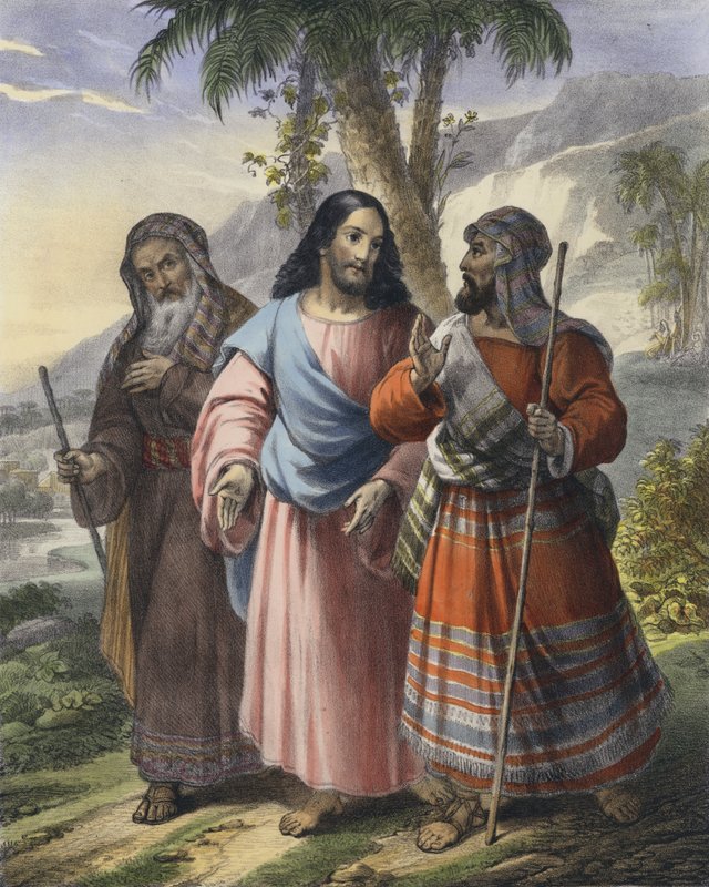 Rejsen til Emmaus (farvet gravering) af Siegfried Detler Bendixen
