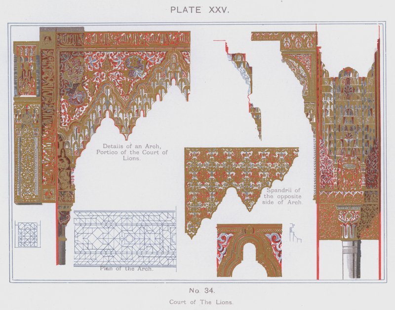 Court of the Lions (farve litho) af Spanish School