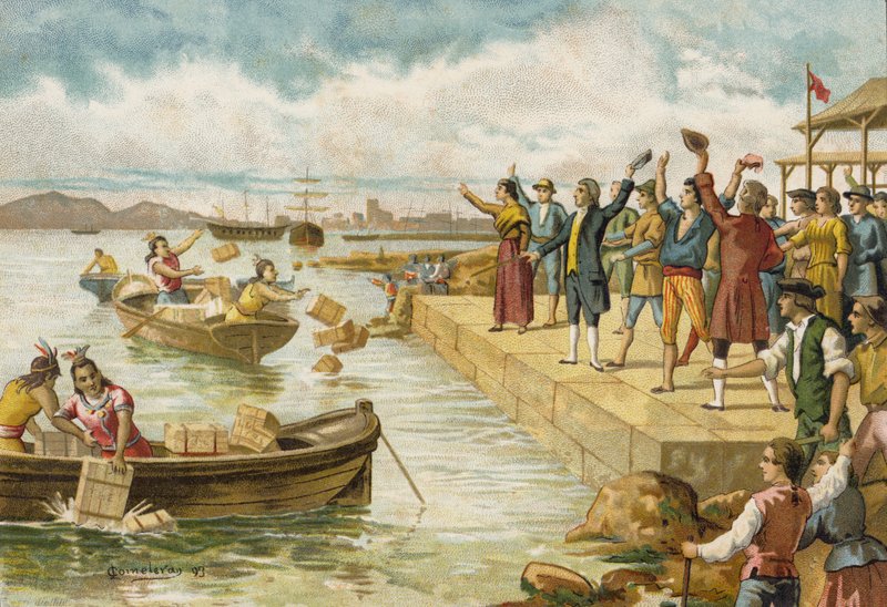 Boston Tea Party, 1773 af Spanish School