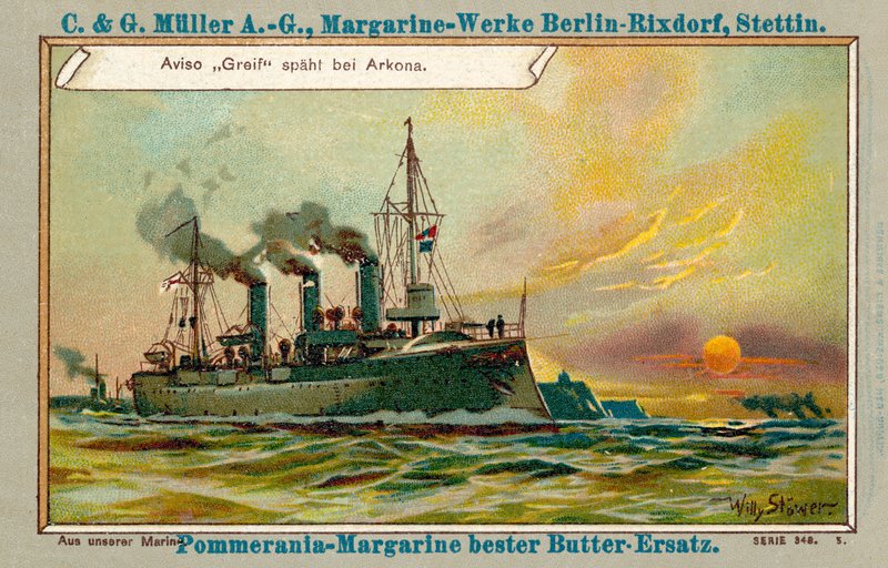 Tysk aviso Greif rekognoscerer ud for Arkona (chromolitho) af Stoewer Willy