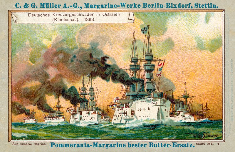 Tysk krydsereskadre i Fjernøsten (Jiaozhou), 1898 (chromolitho) af Stoewer Willy