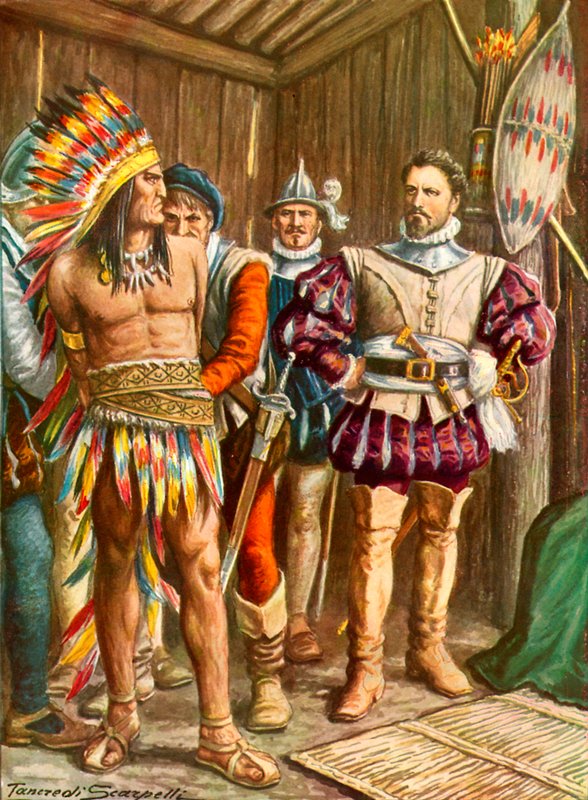 Ferdinando Cortes fængsler Montezuma af Tancredi Scarpelli