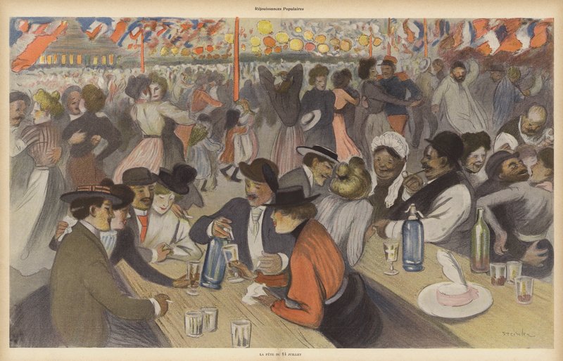 Fejring af Bastilledagen (farve litho) af Theophile Alexandre (after) Steinlen