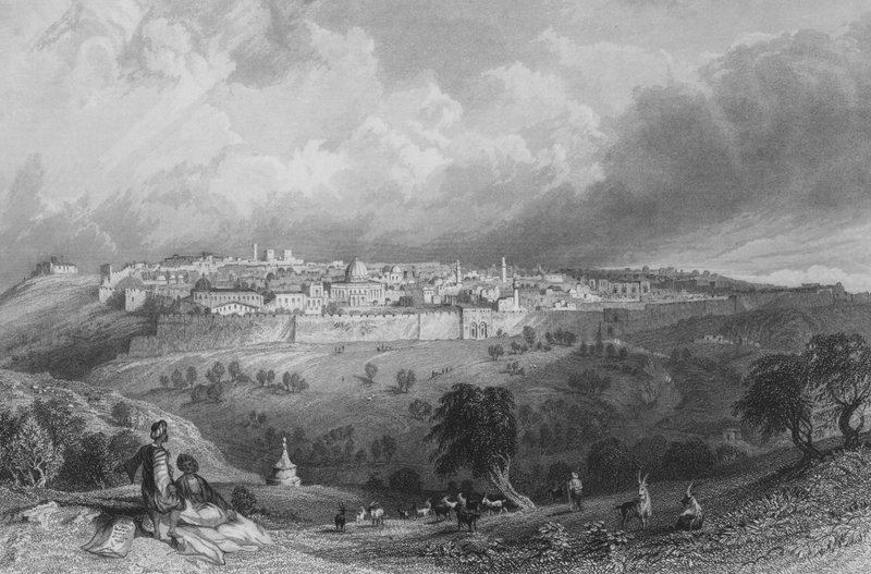 Jerusalem, fra Oliebjerget af Thomas Allom
