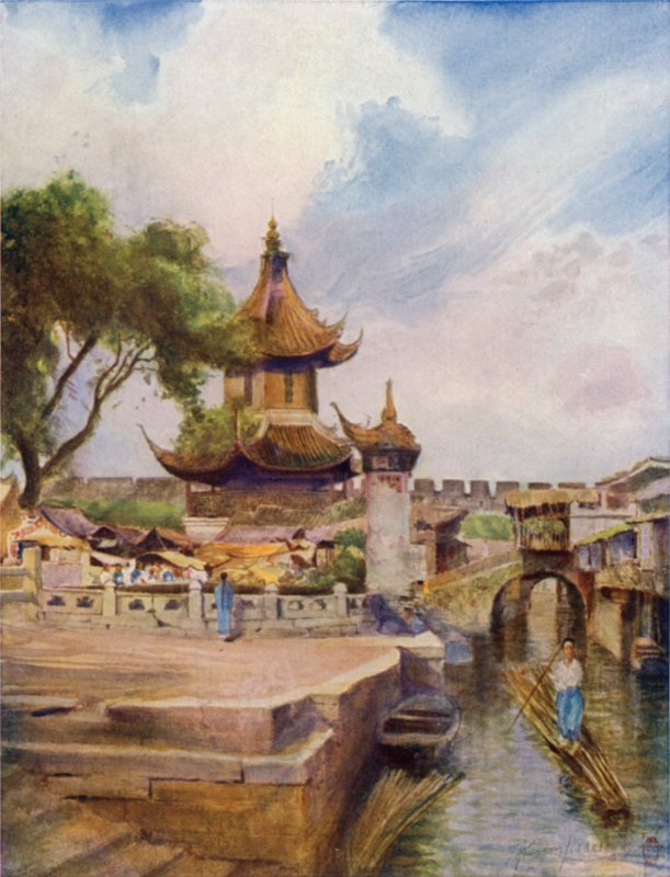 Templet ved Bing-Oo, Water Gate og bymuren af Thomas Hodgson Liddell